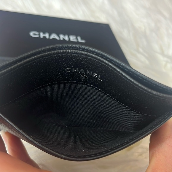 Chanel Black Card Holder wallet embossed Jacket CC charm - Picture 6 of 10